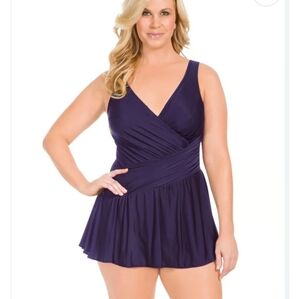 Miraclesuit Plum Aurora Eggplant Surplice Swimdress Womens Plus Size 14 Swimming